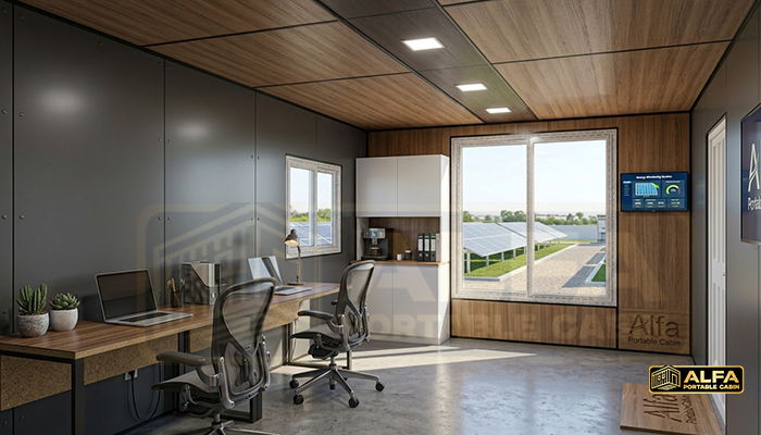 10×20 portable cabin interior with ACP finish for solar site office